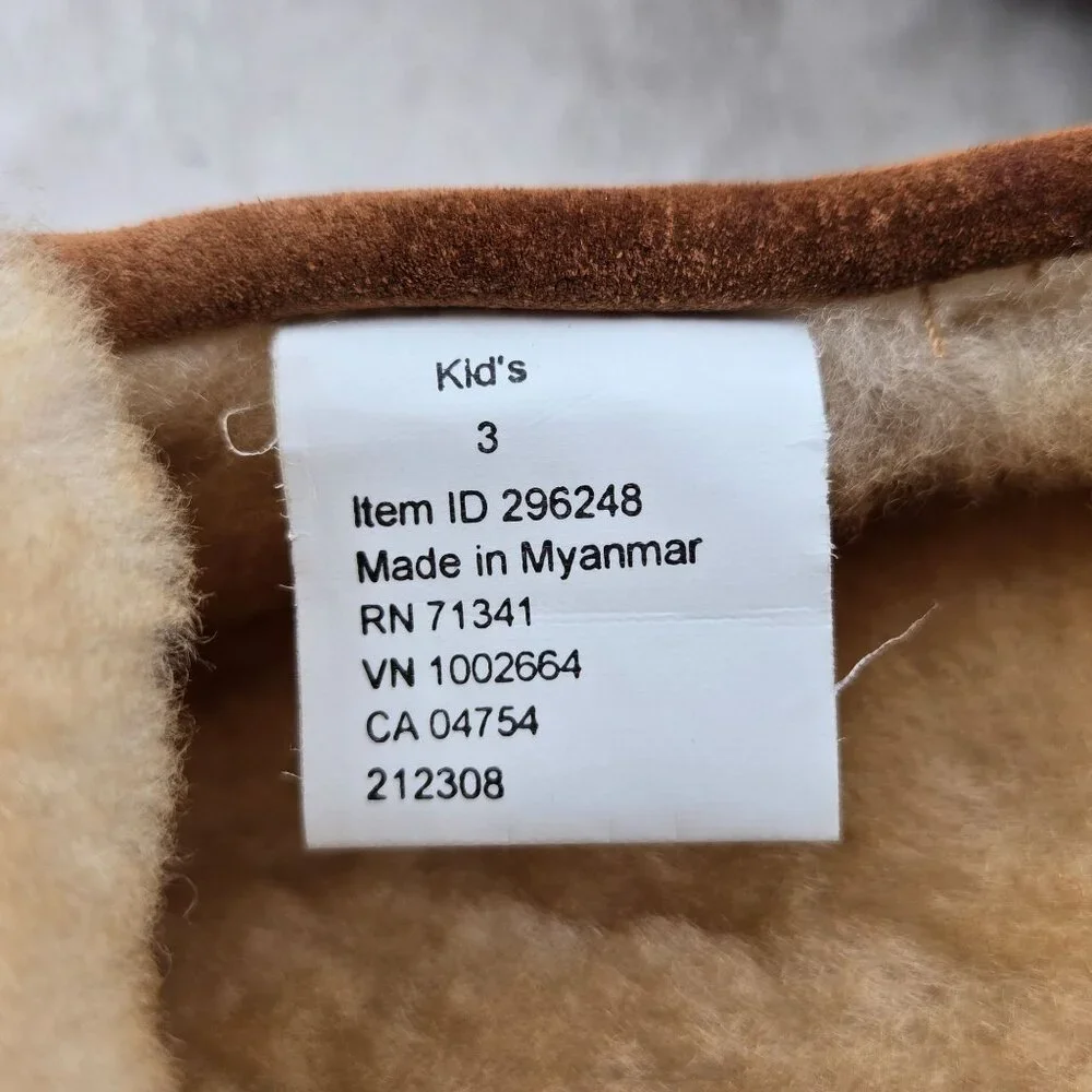 LL Bean Moccasin Loafers Kids 3 Brown Suede Fur Lined Slip On Southwestern  Shoe